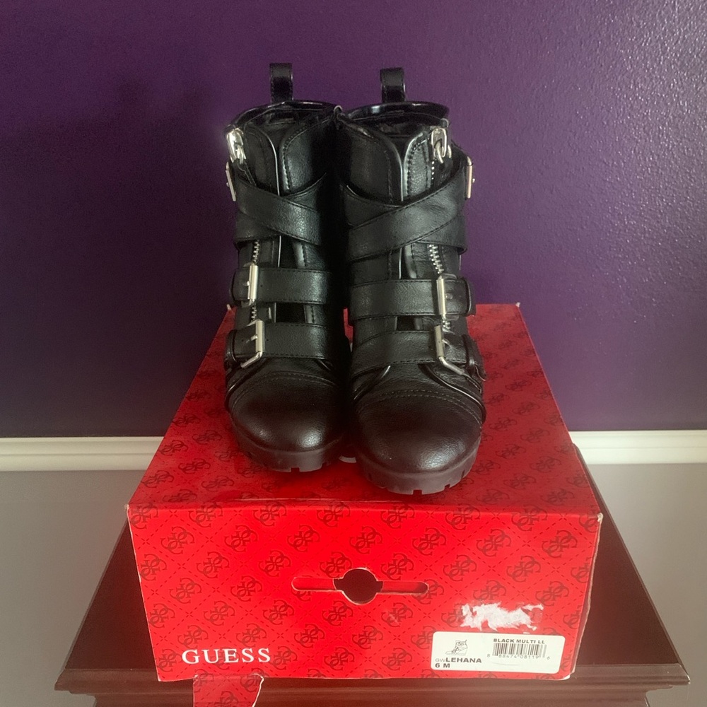 Guess Black Buckle Ankle Boots